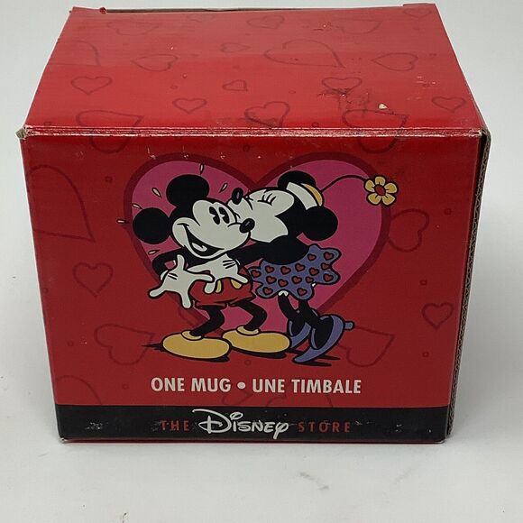 The Disney Store Coffee Mug Tea Cup Mickey Minnie Kissing Hearts Smack Valentine - Picture 11 of 12